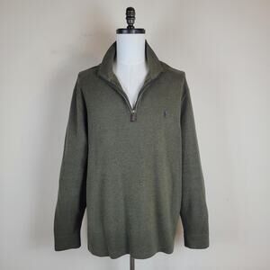 Polo Ralph Lauren Sweater XL Green Quarter Zip Mock Neck Pullover Knit Classic